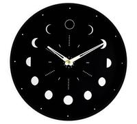 Lurrose Horloge Murale Ronde 30 Cm Phase Lunaire Lumineuse, Silencieuse sans Bruit, en Bois et Verre, Style Simple pour Bureau ou Salle à Manger