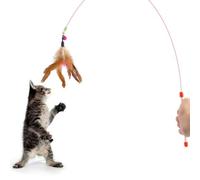 Lurrose Interactif pour Chaton avec Cloche et Perles, Baguette en Métal et Plumage Imitant Un Oiseau, pour l'exercice Jeu D'interaction Couleur Aléatoire