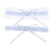 Lurrose Jarretière de Mariée en Dentelle, Nœud en Dentelle, Élégante, Tissu, Effet Élastique, Douceur Cutanée, Bleu, Cristaux en Forme de Cœur, pour Mariée, Fiançailles, Mariage