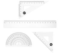 Lurrose Jeu de 4 Règles Géométriques Transparentes 20 Cm en Plastique Solide, Équerre, Rapporteur Professionnel et Règle Droite pour Dessin Technique, Conception Artistique, École