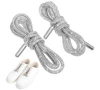 Lurrose Lacets de Chaussures Décoratifs en Coton Strass Blancs, Lot de 2 Pièces de 120 Cm, Confortables Maintien Sécurisé, pour Sneakers et Cordons de Capuche