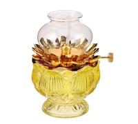 Lurrose Lampe à Huile Lotus Vintage en Verre et Métal Lampe Tempête Coupe-Vent Mèche Régulable Éclairage D’Appoint pour Intérieur Décoration Zen et Contemplation Jaune