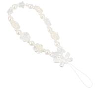 Lurrose Lanière pour Téléphone Portable en Perles Synthétiques Roses avec Nœud, Chaîne Courte Décorative, Dragonne Légère et Élégante pour Bijoux Téléphone, Accessoire Mode pour Femmes