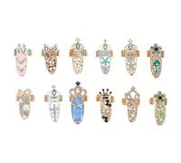 Lurrose Lot de 12 bagues pour ongles avec strass - Pour femme et fille