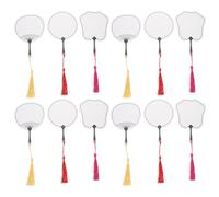 Lurrose Lot de 12 Marque-pages Soi-même en Papier Forme Éventail avec Pompons, Style Chinois Créatif, Prêt à Écrire ou Peindre, pour Étudiants et Lecteurs