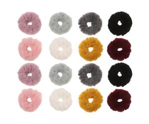 Lurrose Lot de 16 élastiques à cheveux duveteux : en peluche pour filles et femmes, jolis élastiques à pompons, accessoires doux et moelleux pour les voyages d'hiver en plein air