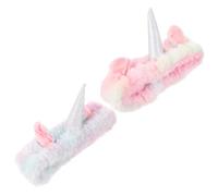 Lurrose Lot de 2 Bandeaux Licorne en Tissu Doux, Multicolore, Serrage-tête pour Maquillage et Lavage du Visage, Accessoires Spa Femmes, Bandeaux Esthétiques Confortables