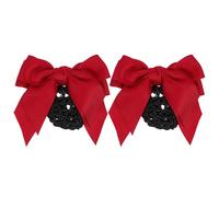 Lurrose Lot de 2 Barrettes pour Chignon Nœud Rouge, Filet à Cheveux Élastique Résistant, Accessoires Coiffure Professionnels pour Infirmières, Serveuses et Personnel Bancaire