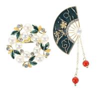 Lurrose Lot de 2 Broches Vintage en Alliage Peint, Forme Éventail Perle, Épingles Délicates pour Vêtements Femmes, Accessoires Steampunk, Broches Bijoux pour Tenue Élégante et Fêtes