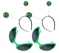 Lurrose Lot de 2 Ensembles de Bandeaux Antennes et Lunettes Alien en Plastique Résistant, Accessoires de Déguisement Amusants pour Fêtes et Photos, Design Créatif et Unique