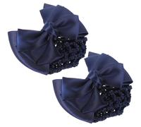 Lurrose Lot de 2 Filets à Chignon Bleus Nœud, Filet à Cheveux Élastique Triple Couche en Maille pour Infirmière et Hôtesse, Accessoire Coiffure Professionnel Féminin, Maintien Sûr