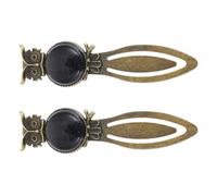 Lurrose Lot de 2 Marque-pages Hibou en Alliage de Zinc Incrustation de Pierre Bleue Sable, Marque-pages Décoratifs Métalliques Rétro pour Étudiants, Fournitures Scolaires Pratiques