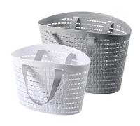 Lurrose Lot de 2 Paniers de Rangement Plastique Ajouré, Petite Taille Blanche et Moyenne Taille Grise, Paniers à Linge Portables et Polyvalents pour Salle de Bain, Buanderie et Chambre,