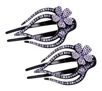 Lurrose Lot de 2 Pinces à Cheveux Décoratives Strassées Pince Bec de Canard Violet Antidérapantes 3 Dents Accessoires Coiffure Femmes Barrette Queue de Cheval Quotidienne Fête