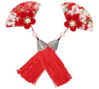 Lurrose Lot de 2 Pinces à Cheveux Japonaises Pompon Épingles à Cheveux Kawaii Forme Fleur de Cerisier Rouges Accessoires pour Fins Style Kimono pour Filles et Femmes pour Fêtes et Séances