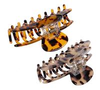 Lurrose Lot de 2 Pinces à Cheveux pour Femmes en Acétate, Grandes Barrette à Griffes Léopard, Maintien Confortable pour Cheveux Fins à Épais, Accessoires Coiffure
