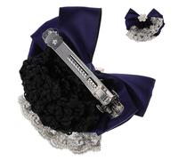 Lurrose Lot de 2 Pinces à Chignon Professionnels en Filet Noir Dentelle Bleue et Strass de Fleur, Accessoires pour Coiffures Relevées, Adaptés Travail et Occasions Formelles