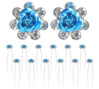 Lurrose Lot de 20 Épingles à Cheveux en Alliage et Cristaux Bleus Forme Rose, Accessoires de Mariage Élégants pour Coiffure Facile et Soirées