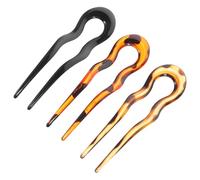 Lurrose Lot de 3 Épingles à Cheveux de U Vintage pour Femmes, Grandes Fourchettes à Chignon en Matériaux Robustes, Finition Brillante Noir et Motifs Léopard, Accessoires Coiffure