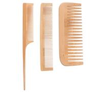Lurrose Lot de 3 Peignes en Bambou Naturel pour Coiffure Hommes et Femmes Peigne à Dents Larges Massage Cuir Chevelu Démêlage Cheveux Bouclés et Secs Usage Salon et Domicile
