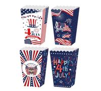 Lurrose Lot de 4 Boîtes à Popcorn en Papier Décoratives et Pratiques pour Fête D'indépendance, Design Patriotique, Montage Facile pour Décorations de Fêtes en Plein Air
