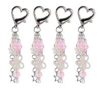 Lurrose Lot de 4 breloques de téléphone mignonnes et esthétiques en forme de cœur, avec nœud, fleur, étoile, accessoires pour, porte-clés, appareil photo, pendentifs décoratifs