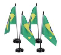 Lurrose Lot de 4 de Drapeaux du Brésil avec Supports en Polyester et Plastique Décoration de Bureau pour Conférences et Bureaux D'accueil Texture Lisse et Construction Réutilisable