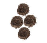 Lurrose Lot de 4 Nids D’Oiseaux Artificiels Tressés en Rotin Décor Rustique 15 CM Ornements Créatifs pour Photo et Décoration Jardin Modèle Imitation Nid Naturel Accessoire Décoratif