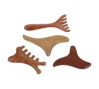 Lurrose Lot de 4 peignes de massage en bois pour cheveux - Peigne de massage du cuir chevelu à dents larges pour une relaxation profonde - Outil Gua Sha pour la nuque et les épaules, styles variés