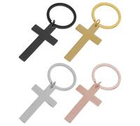 Lurrose Lot de 4 Porte-Clés Croix en Acier Inoxydable 4 Couleurs Surface Lisse à Graver Porte-Clés Religieux pour Présents Fête des Mères et Événements Chrétiens