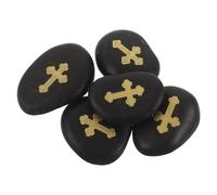 Lurrose Lot de 5 Pierres sacrées Galets commémoratifs en Forme de Croix, Pierres Anti-Stress, Galets de rivière Inspirants avec Croix gravée, de Poche pour Encourager la Foi, Cadeaux de baptême
