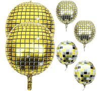 Lurrose Lot de 6 Boules Disco en Aluminium Réfléchissantes, Décoration Fête Thème Disco, Accessoires Photo et Décoration Soirée Jeux, Couleurs Or, Argenté et Noir Doré, pour Anniversaires