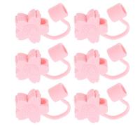 Lurrose Lot de 6 Embouts de Paille en Silicone Réutilisables, Bouchons Anti-poussière Décoratifs de Chat et Fleur de Cerisier, Compatibles Pailles Acier Inoxydable, Accessoires la Cuisine