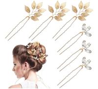Lurrose Lot de 6 épingles à cheveux en forme de feuille de cristal Doré