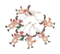 Lurrose Lot de 6 Pendentifs en Bois pour Sapin de Noël Décorations Suspendues Festives Motifs Père Noël et Cerf Ornements Légers pour Décoration Intérieur et Sapin