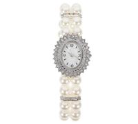 Lurrose Montre-Bracelet à Double Rang de Perles Synthétiques en Alliage Argenté