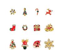 Lurrose ongles de noel bijoux et decorations 3d autocollants strass ongles nail art stickers 12pcs (couleur mixte)