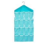 Lurrose Organisateur Mural à Compartiments 16 Sections Bleu en Nylon et PE Design Transparent et Crochet, Grande Capacité pour Rangement Suspendu de sous-vêtements et Lunettes,