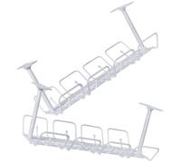 Lurrose Organisateur sans Perçage en PP sous Bureau 2 Pièces Blanc pour Gestion des Câbles Support de Rangement Pratique sous Table