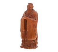 Lurrose Ornement Sculpté Bois de Boxwood Confucius Figurine Unique de Bureau Décoration Artisanale Compacte