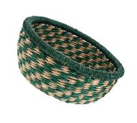 Lurrose Panier Rond en Jonc de Mer Tressé la Main Petit Panier de Rangement Vert 21x9 Cm Réutilisable Cuisine et Salon Plateau Bohème pour Fruits et Snacks