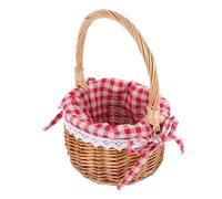 Lurrose Panier Rond Tressé Main en Osier Naturel et Rotin Petit Panier Décoratif Couleur Naturel Rouge à Carreaux pour Présent et Rangement pour Cérémonie et Pique-Niques