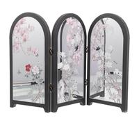 Lurrose Paravent Chinois Traditionnel Pliable en Miroir, Écran Décoratif de Bureau Compact, Mini Séparateur Feng Shui pour Dortoir, Décor Zen Pliant et Portable, Accessoire de Mobilier