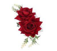 Lurrose Peigne à Cheveux Latéral Rouge en Tissu Velours, Fleurs Artificielles Réalistes, Accessoire Léger pour Mariage et Fêtes, Épingle Coiffure Femme, Décoration Élégante