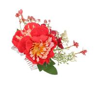 Lurrose Peigne Latéral Cheveux Femme avec Fleur Artificielle Azalée Rouge, Accessoire Fleuri Léger pour Coiffure Mariage et Photos, Épingle Décorative Vintage pour Chignon, Usage