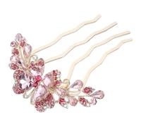Lurrose Peigne Latéral pour Cheveux Strassé en Cristal Rose, 4 Dents, Accessoire pour Cheveux Femme et Fille, Bijou de Tête Mariage, Barrette Élégante pour Cérémonie et Fête