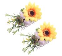 Lurrose Peignes à Cheveux Mariage 2pcs en Tissu Forme Tournesol Délicats et Élégants pour Femmes et Filles, Accessoires Coiffure Faciles à Mettre pour Dîners et Mariages
