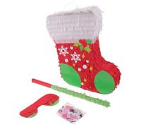 Lurrose Piñata de Noël : Piñata en forme de chaussette à tirer, remplie de bonbons, avec batte à bandeau et confettis, accessoire de jeu idéal pour les fêtes d'anniversaire et de fin