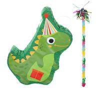Lurrose Piñata Dinosaure D'anniversaire en Papier 3d Verte Bâton à Frapper et Franges, Décorations de Fête Originales, Piñata 2 Pièces pour Célébrations et Anniversaires