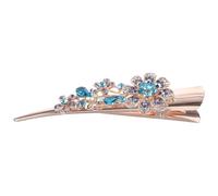 Lurrose Pince à Cheveux Bec de Canard Grand Format Bleu Fleurs et Strass, Barrette Décorative Métallique pour Femmes, Accessoire Cheveux Mariage et Usage Quotidien